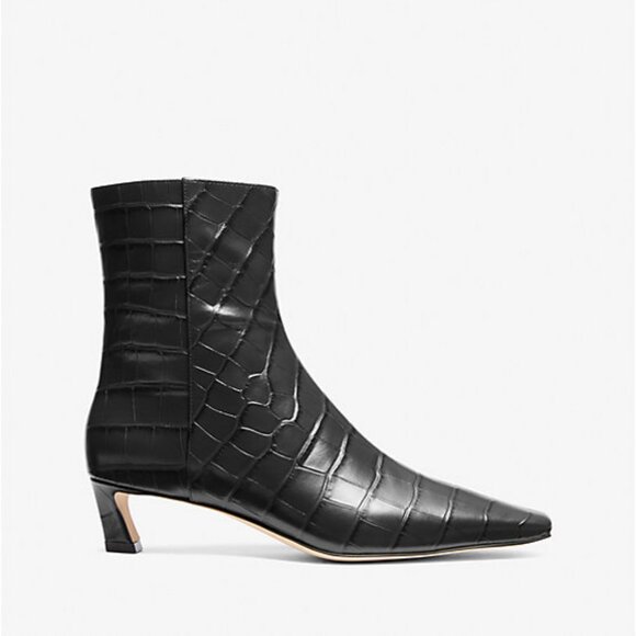 NWOB Michael Kors Cosmo Crocodile Embossed Leather Kitten Heel Dress Bootie - Picture 2 of 14